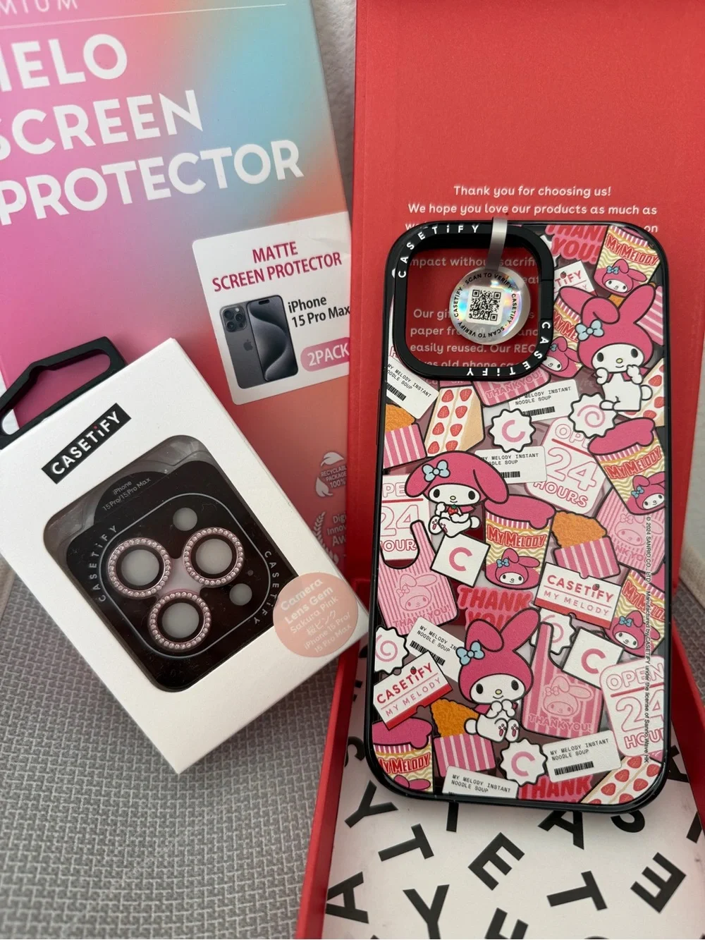 Authentic CASETiFY x Sanrio My Melody iPhone 15 Pro Max Collab Bundle
